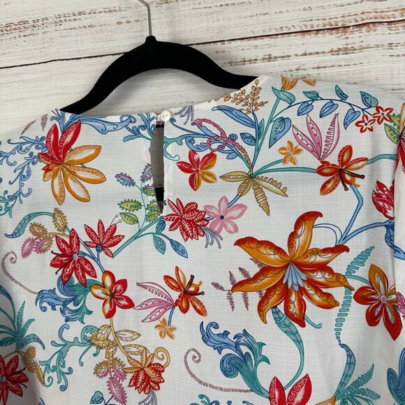 Womens Zink London White Multi Floral Print Blouse Career Flutter Sleeve XXL - Picture 8 of 8